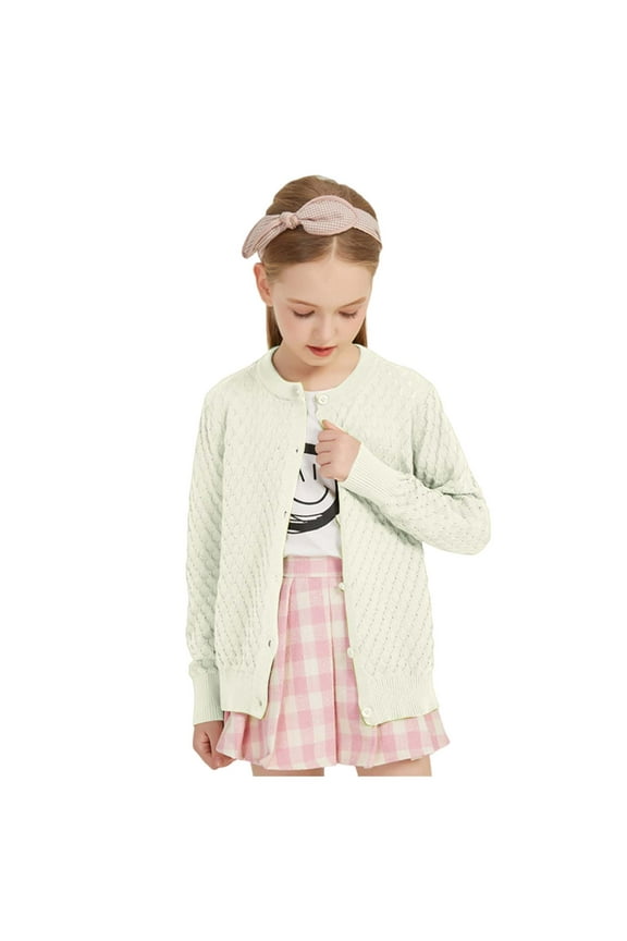 Girl Sweaters Girls' Cardigans Girls Cardigan Sweaters School Uniform Sweater V Neck Button Front Outerwear Beige 9-10 Years