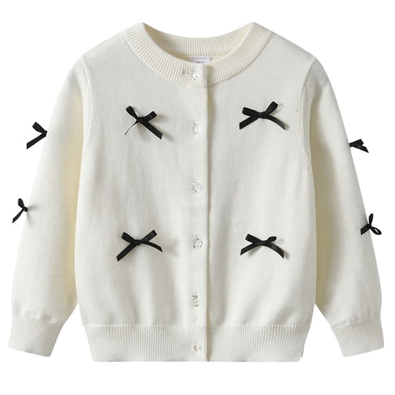 KEXE Girl Sweaters Toddler Cardigan Girls' Cardigans Sweater Cotton Button Solid Long Sleeve Knit Sweaters White 4-5 Years