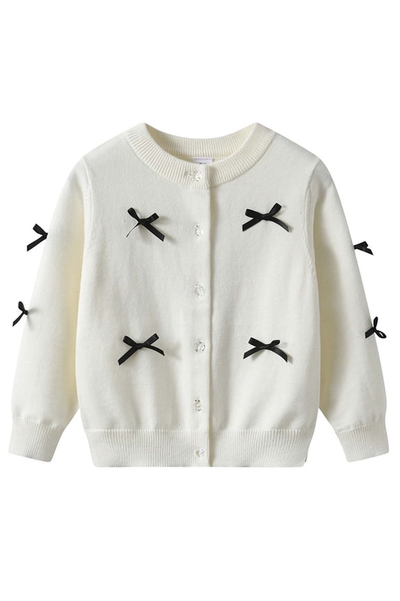 Girls Cardigan Girls Sweater Girls' Cardigans Sweater School Uniforms Cotton Long Sleeve Lightweight Outerwear White 7-8 Years
