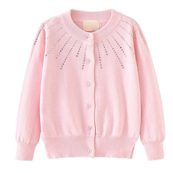 KEXE Girls Cardigan Girls Sweaters Size 7-8 Girls' Cardigans Sweater School Uniforms Cotton Long Sleeve Lightweight Outerwear Pink 7-8 Years