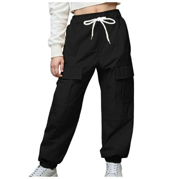KEXE Girls Cargo Pants Girls Baggy Pants Girls Cargo Pants Wide Leg Streetwear Kids Pants With Pockets Trendy Jogger Trousers 7-8 Years
