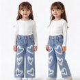 thumbnail image 1 of KEXE Girls Ribbed Long Sleeve Top Wide Leg Jeans Set Heart Print Pattern Casual Streetwear Set, 1 of 9