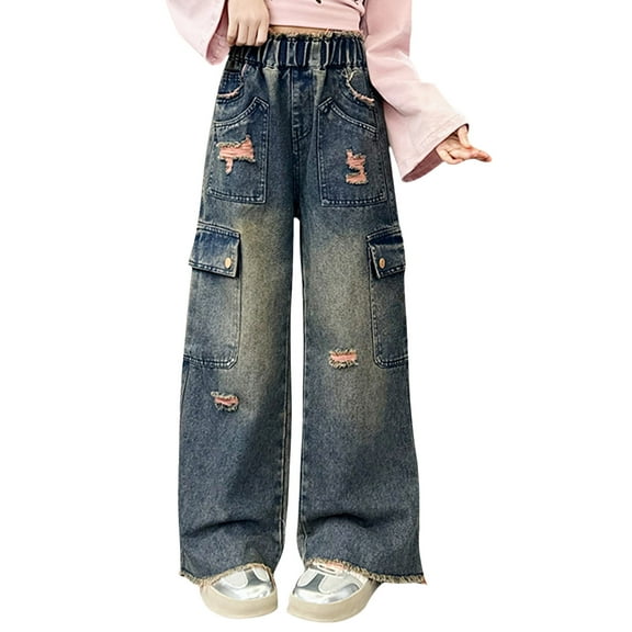 KEXE Girls Size 8 Jeans Girls Jeans Size 12 Girls Jeans Baggy Pants Wide Leg/Flare/Skinny Denim Ripped Teen Clothes Tween Outfits Casual Kids 5-6 Years Pink