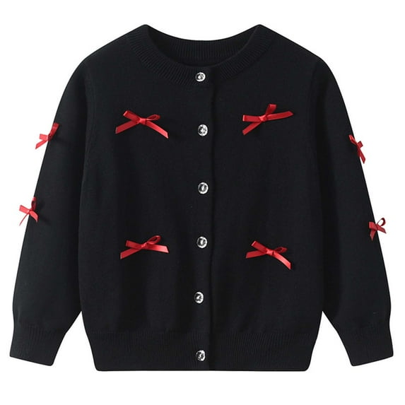 KEXE Girls Sweaters Girls Black Cardigan Girls' Cardigans Sweater Cotton Button Solid Long Sleeve Knit Sweaters Black 4-5 Years
