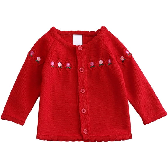 KEXE Girls Sweaters Girls Cardigan Sweater Girls' Cardigans Sweater School Uniforms Cotton Long Sleeve Lightweight Outerwear Red 3-4 Years