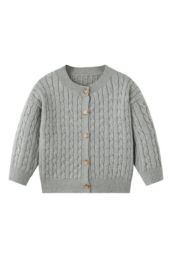 Girls Sweaters Girls Sweater Girls' Cardigans Sweater Cotton Button Solid Long Sleeve Knit Sweaters Grey 4-5 Years