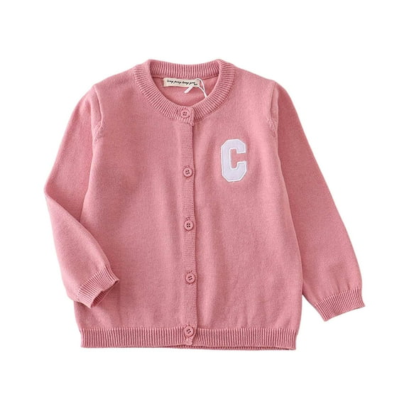 KEXE Girls' Sweaters Red Cardigan For Girls Girls' Cardigans Sweater Cotton Button Solid Long Sleeve Knit Sweaters Pink 18-24 Months