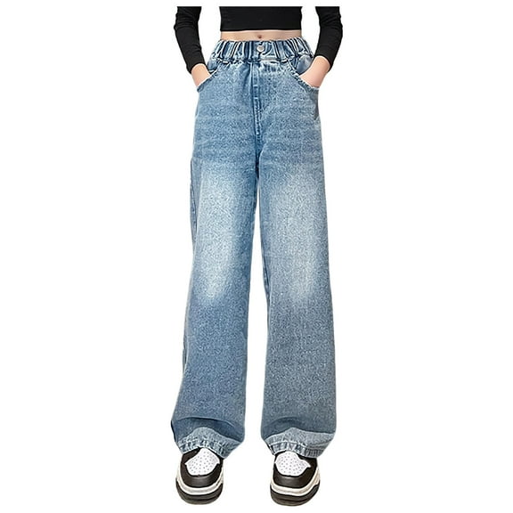 KEXE Girls Wide Leg Jeans Girls Pants Size 6 Girls Jeans Baggy Pants Wide Leg/Flare/Skinny Denim Ripped Teen Clothes Tween Outfits Casual Kids 11-12 Years Blue