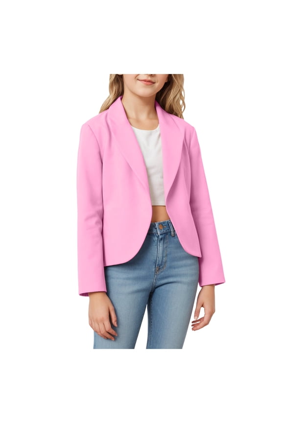 Jackets For Girls Toddler Girls Open Front No Button Suit Outerwear Casual Daily Jean Jacket(7-8 Years,Pink)