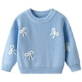 thumbnail image 1 of KEXE Kids Crewneck Sweatshirt Toddler Girls 3D Bow Rib Knit Sweater Crew Neck For Spring Outdoor Walks Family Travel(9-12 Months,Blue), 1 of 9