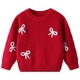 thumbnail image 1 of KEXE Kids Crewneck Sweatshirt Toddler Girls 3D Bow Rib Knit Sweater Crew Neck For Spring Outdoor Walks Family Travel(9-12 Months,Red), 1 of 9