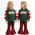 thumbnail image 1 of KEXE Little Girls Letter Sweatshirt With Bows Flare‑Leg Pants, 1 of 8