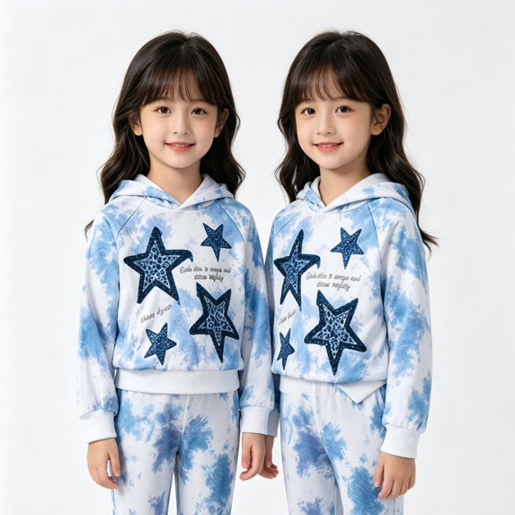 KEXE Little Girls Tie‑Dye Hoodie Set Star Long‑Sleeve Cropped Hooded Sweatshirt Flare Pants