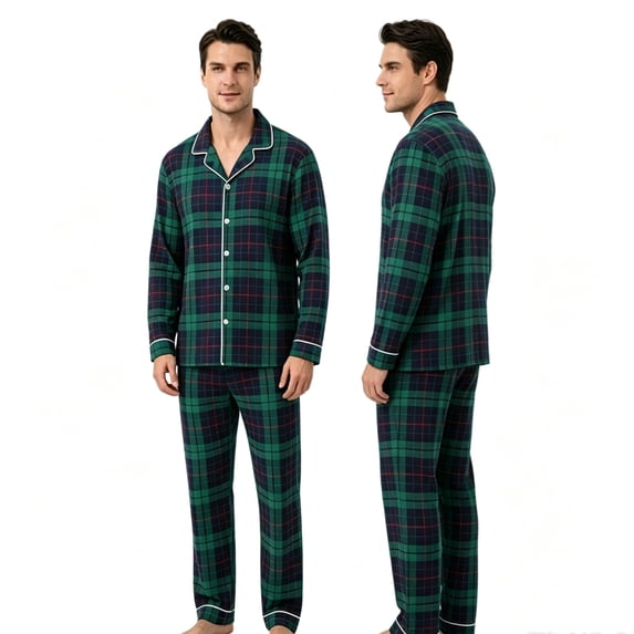 KEXE Men Two Piece Outfits Sets Mens Buffalo Check Plaid Sleepwear Long Sleeve Holiday Set