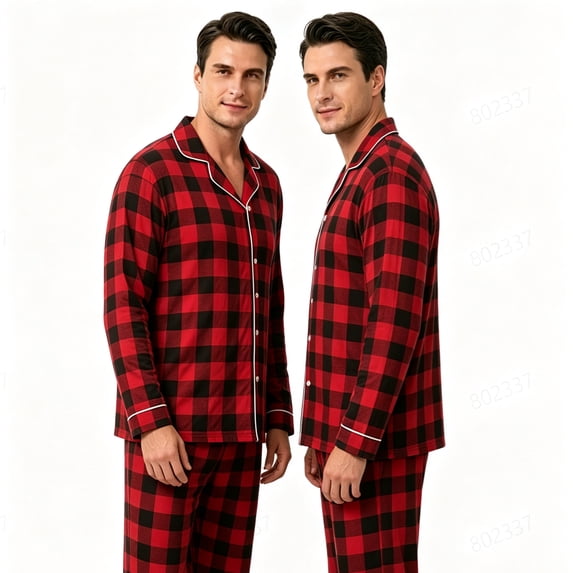 KEXE Men Two Piece Outfits Sets Mens Buffalo Check Plaid Sleepwear Long Sleeve Holiday Set