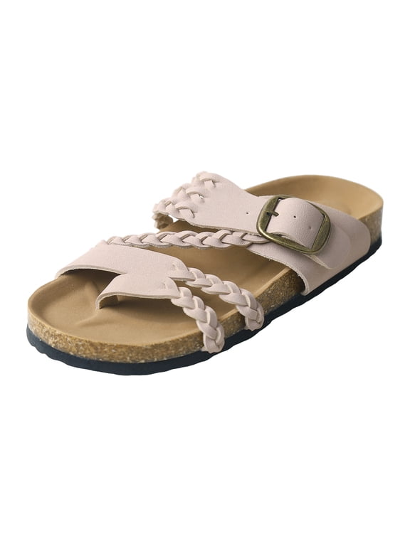 Orthopedic Sandals For Women Womens Boho Adjustable Buckle Woven Cork Slides Outdoor Leisure Slippers(SIZE:8,Pink)
