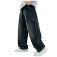 thumbnail image 1 of KEXE Pants For Boys Boys Jeans Size 14 Boys Baggy Jeans For Kids Teen Casual Straight Wide Leg Cargo Jeans Y2K Elastic Waist Denim Pants With Pockets 11-12 Years, 1 of 9