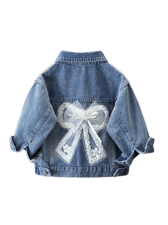 Rain Jacket Kids Toddler Girl Oversized Bow Denim Outerwear Roll Up Cuff Multi Color Bow Family Outfit(3-4 Years,White)