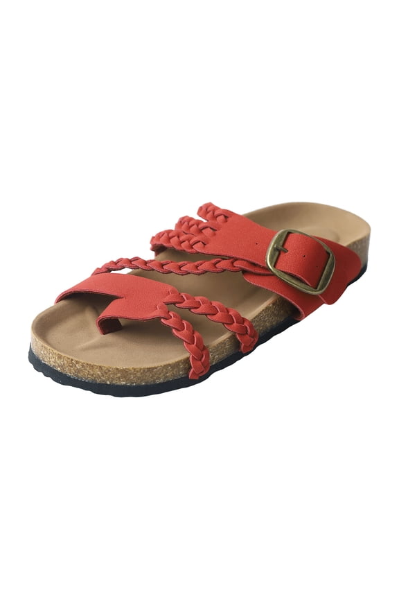 Sandals Women Ladies Waterproof Braided Cork Slides Non Slip Soft Summer Seaside Walking Sandals(SIZE:7.5,Red)