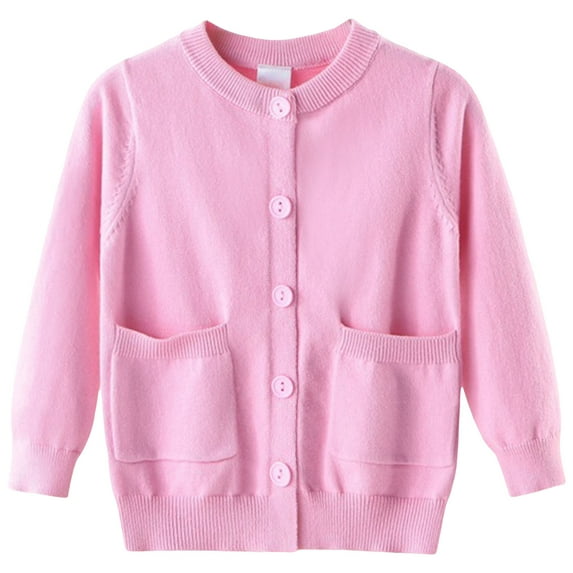 KEXE School Sweater For Girls Girls Sweaters 10-12 Girls' Cardigans Sweater School Uniforms Cotton Long Sleeve Lightweight Outerwear Pink 6-7 Years