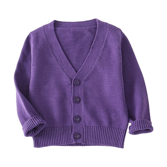 KEXE Sweater For Girls Black Sweater For Girls Girls Cardigan Sweaters School Uniform Sweater V Neck Button Front Outerwear Purple 1-2 Years