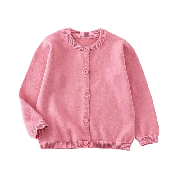 KEXE Sweaters For Girls Girls Sweater Girls' Cardigans Sweater Cotton Button Solid Long Sleeve Knit Sweaters Pink 3-4 Years