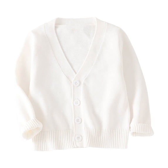 KEXE Sweaters For Girls Girls Sweaters Size 7-8 Girls' Cardigans Sweater Cotton Button Solid Long Sleeve Knit Sweaters White 1-2 Years