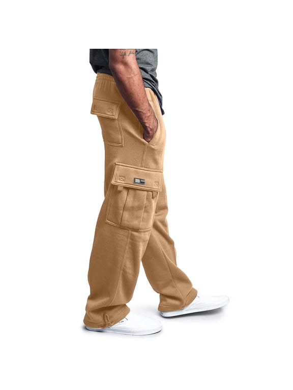 Sweatpants Men Men Vintage Knit Cargo Pants Multi Side Patch Pockets Autumn Daily Loungewear(S,Yellow)