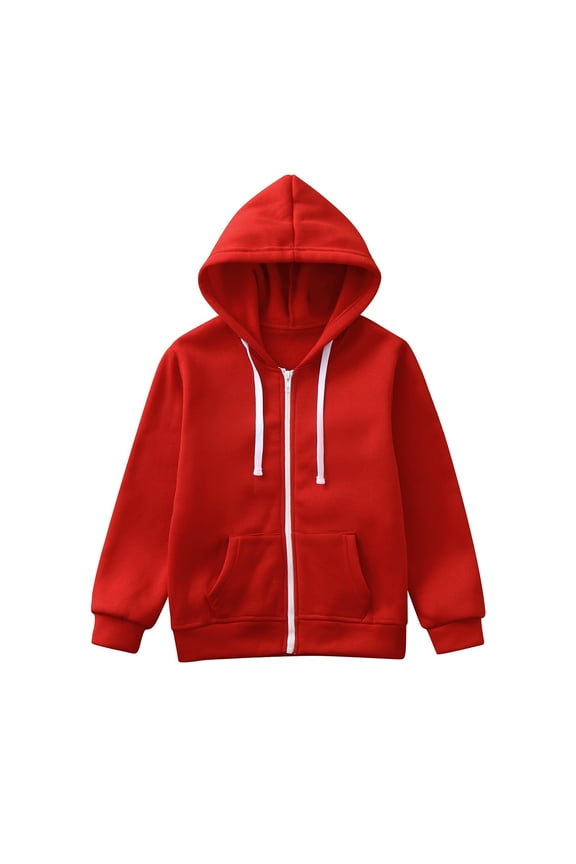 Teen Sweatshirts Toddler Long Sleeve Zip Hood Jacket Plush Inner Lining Front Kangaroo Pocket Kids Wear(6-7 Years,Red)