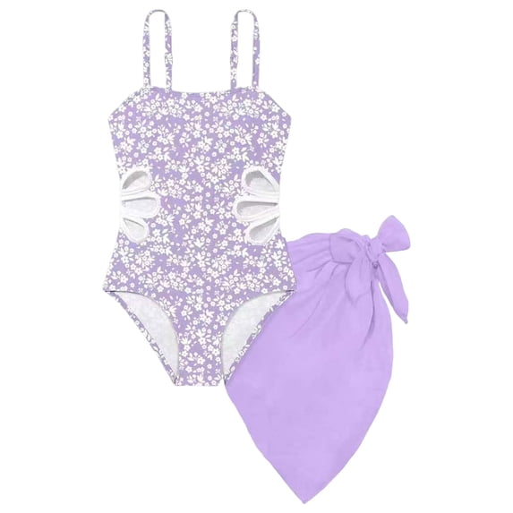 KEXE Teen Swimsuits For Girls 14-16 Girls Swimsuit One-Piece Bathing Suit With Cover Ups Adjustable Straps Cut Out Swimwear(Purple,11-12 Years)