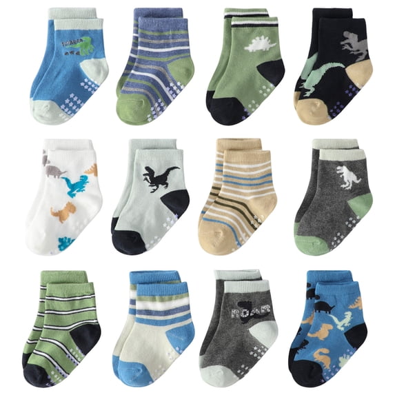 KEXE Toddler Socks 3T-4T Little Boys Transportation Print Non Slip Crew Socks Anti Skid Socks for Daily Wear(0-1 Years)