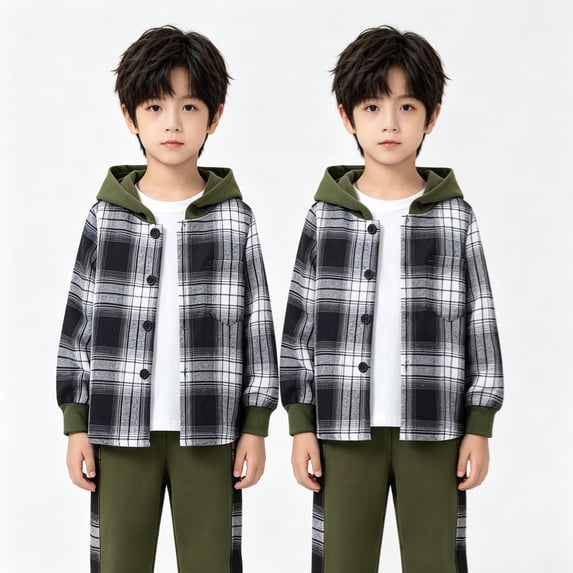 KEXE Toddler Boy Sets Boy Clothes Hood Button Shirt Jogger Pants Set For Toddler Daily Wear