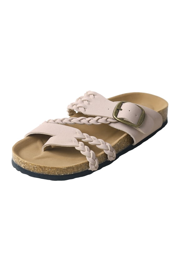 Walking Sandals Women Female Braided Cork Slide Sandals Anti Slip Shock Summer Vacation Comfort Walking Slippers(SIZE:6,Pink)