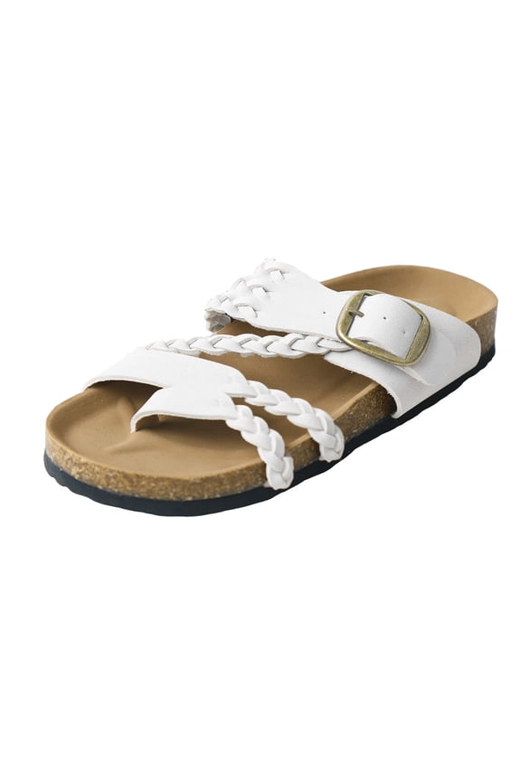 Walking Sandals Women Ladies Boho Braided Strap Cork Slide Sandals Non Slip Summer Beach Comfort Slides(SIZE:6,White)