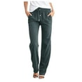 thumbnail image 1 of KEXE Womens Linen Pants Ladies Lightweight Cotton Linen Pants Relax Straight Fit Pull String Waist Daily Walking Bottoms(XXL,Dark Gray), 1 of 3