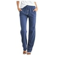 thumbnail image 1 of KEXE Womens Summer Pants Ladies Lightweight Cotton Linen Pants Relax Straight Fit Pull String Waist Daily Walking Bottoms(XXXL,Blue), 1 of 3