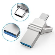 KEXIN 128G Dual USB 3.0 Flash Drive,OTG Memory Photo Stick for PC/Mac/USB C Smartphone/Game,Silver