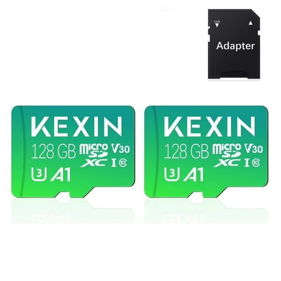 KEXIN 128GB SDXC Card with Adapter, U3, Full HD, High Speed TF Card for Phone / Camera / Drone / Go Pro, 5K Video Recording, 2 Pack