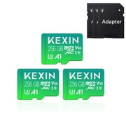 KEXIN 256GB SDXC Card with Adapter, U3, Full HD, High Speed TF Card for Phone / Camera / Drone / Go Pro, 5K Video Recording, 3 Pack