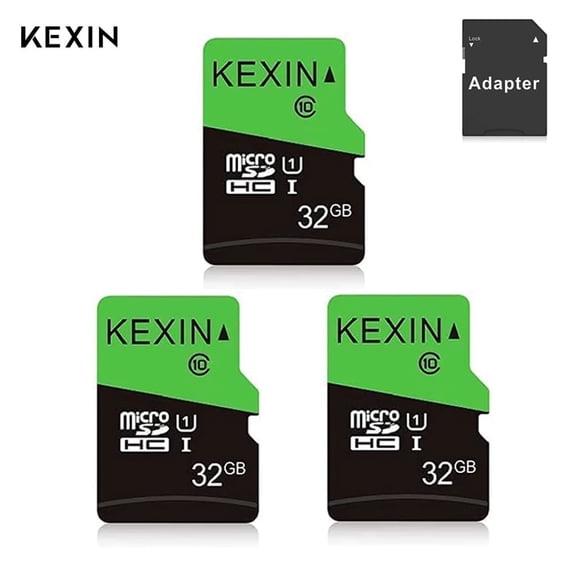 KEXIN Micro SD Card 32GB Memory Card with Adapter Class 10 MicroSDHC UHS-I Compatible with Phone/Tablet/Camera/Drone/Dash cam/Nintendo Switch,3 Pack