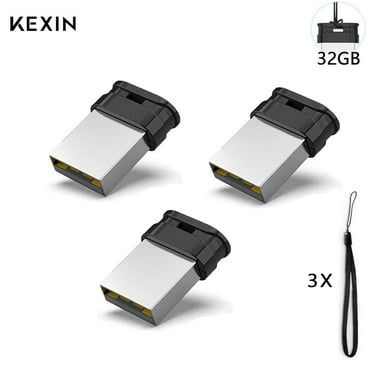 KEXIN 32GB Mini Flash Drive with Lanyard, USB 2.0, Black, 3 Pack