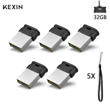 KEXIN 32GB Mini Flash Drive with Lanyard, USB 2.0, Black, 5 pack