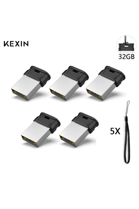 32GB Mini Flash Drive with Lanyard, USB 2.0, Black, 5 pack