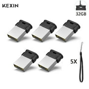 KEXIN 32GB Mini Flash Drive with Lanyard, USB 2.0, Black, 5 pack
