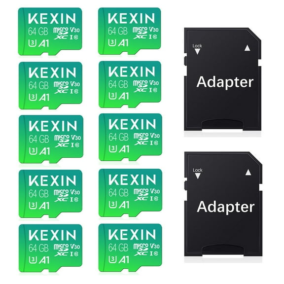 KEXIN 64GB SDXC Card with Adapter, Class 10 U3 High Speed Memory Card for Camera/ Drone/Dash Cam/Nintendo Switch/Tablet, 10pcs