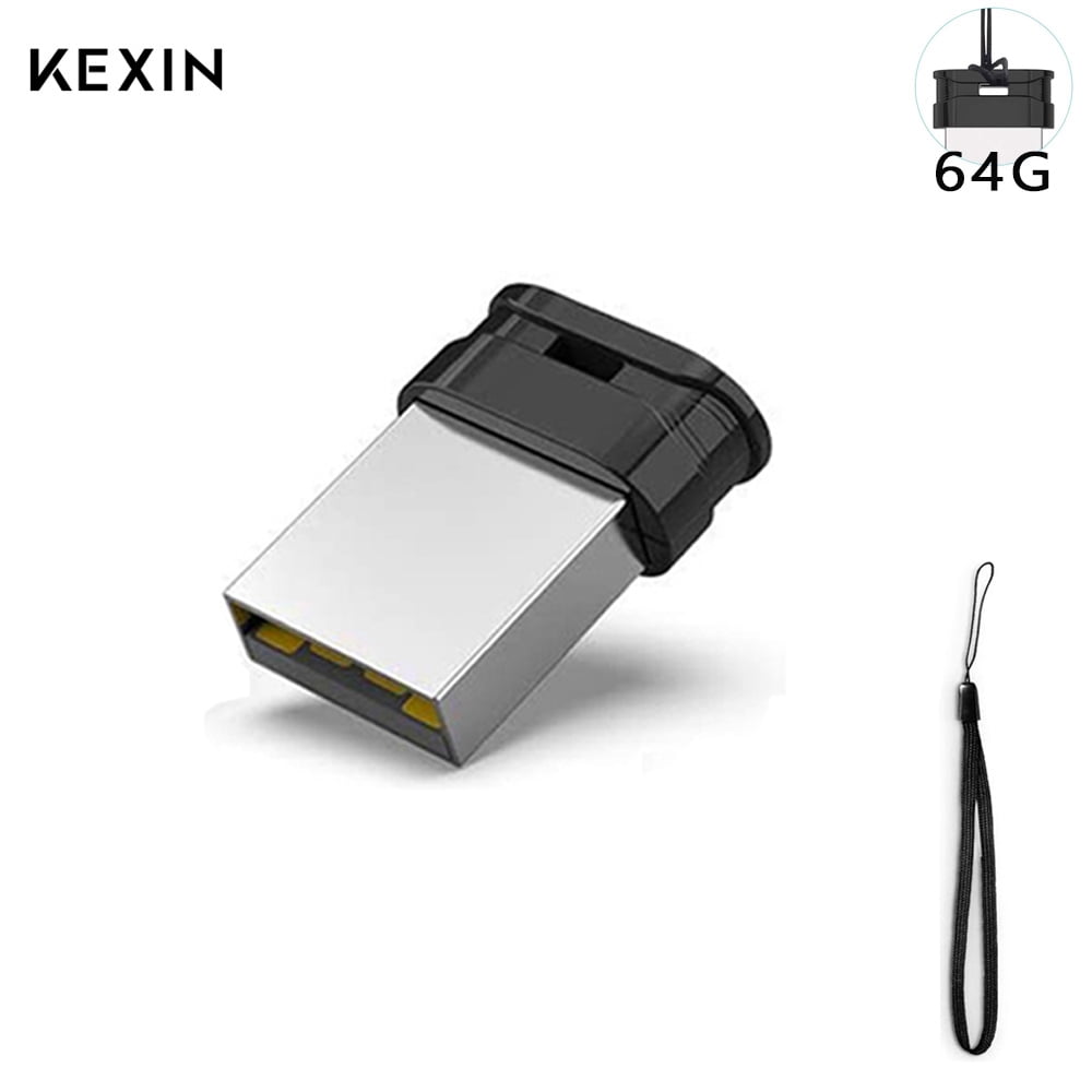 KEXIN 64GB Mini Flash Drive with Lanyard, USB 2.0, Black, 1 pack