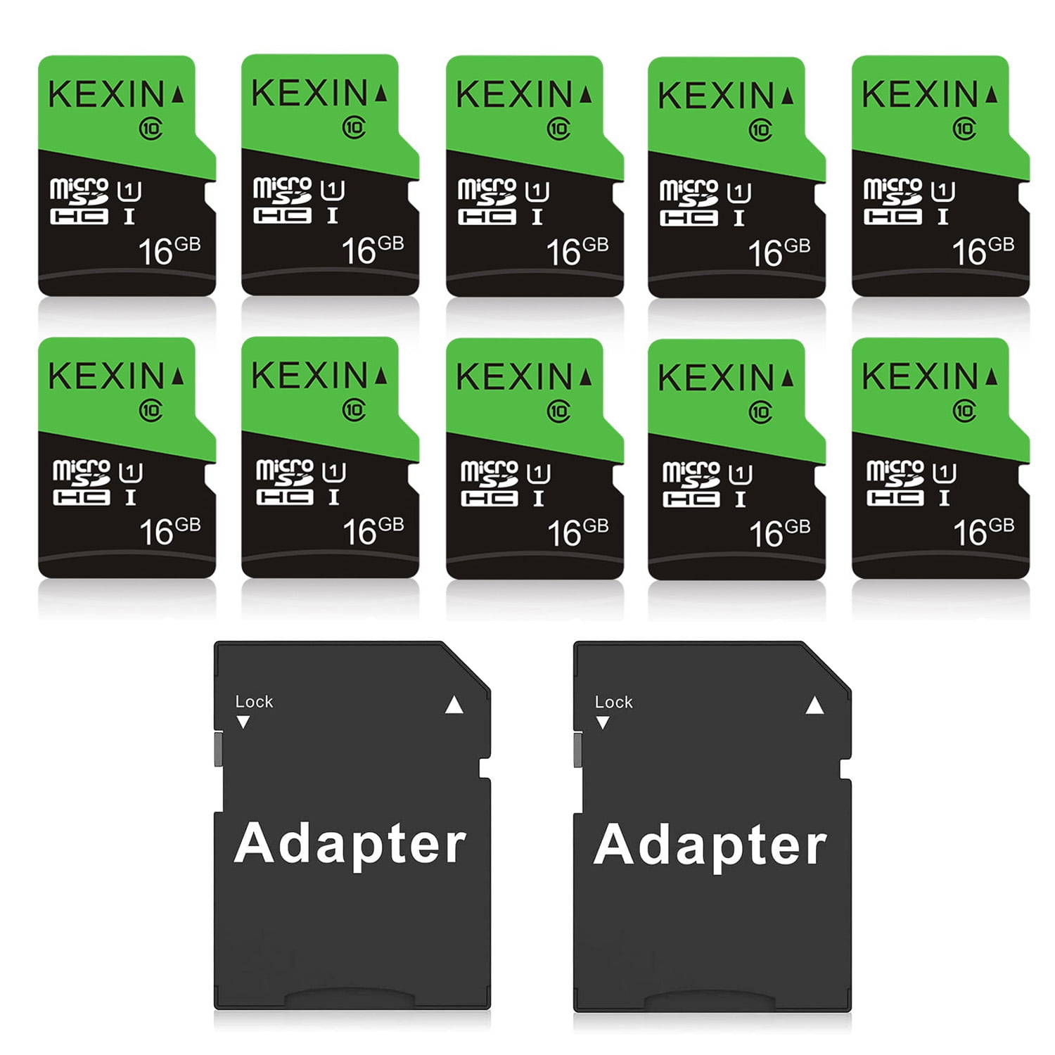 KEXIN SDHC Card 16GB Memory Card with Adapter Class 10 UHS-I for Phone / Tablet / Camera / Drone / Dash Cam / Nintendo Switch, 10 Pack