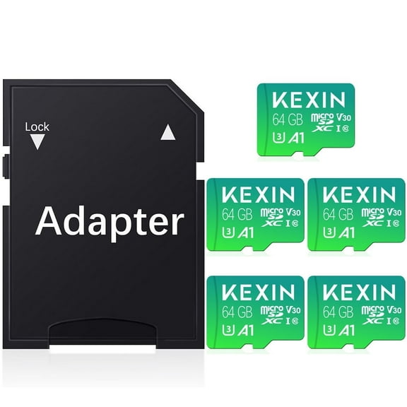 KEXIN SDXC Card 64GB Memory Card with Adapter Class 10 UHS-I for Phone/Tablet/Drone/Dash Cam, 5 Pack