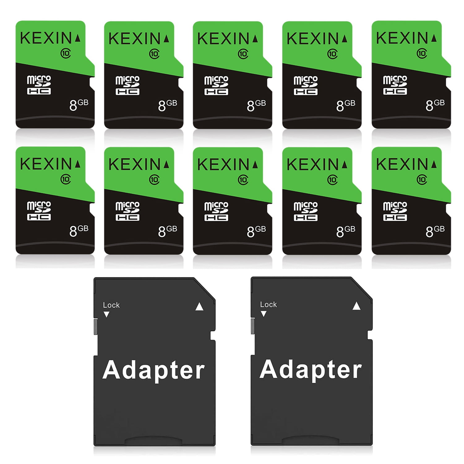 KEXIN SDHC Card 8GB Memory Card with Adapter Class 10 UHS-I for Phone / Tablet / Camera / Drone / Dash Cam / Nintendo Switch, 10 Pack