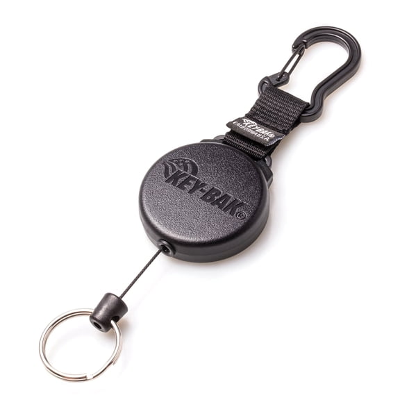 KEY-BAK 8 oz Retractable Polycarbonate Keychain with Carabiner and Split Ring- Black